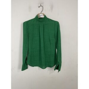 CEFINN Womens Shirt US 4 Kelly Green Mock Neck Long Sleeve Top Blouse Career